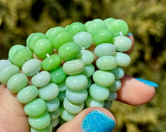 Light Green Opal Rondelles, 8mm - 9mm Gemstone Rondelles, Pastel Green Beads, Shaded Green Gemstone Beads for Making Jewelry, (O-GO5)