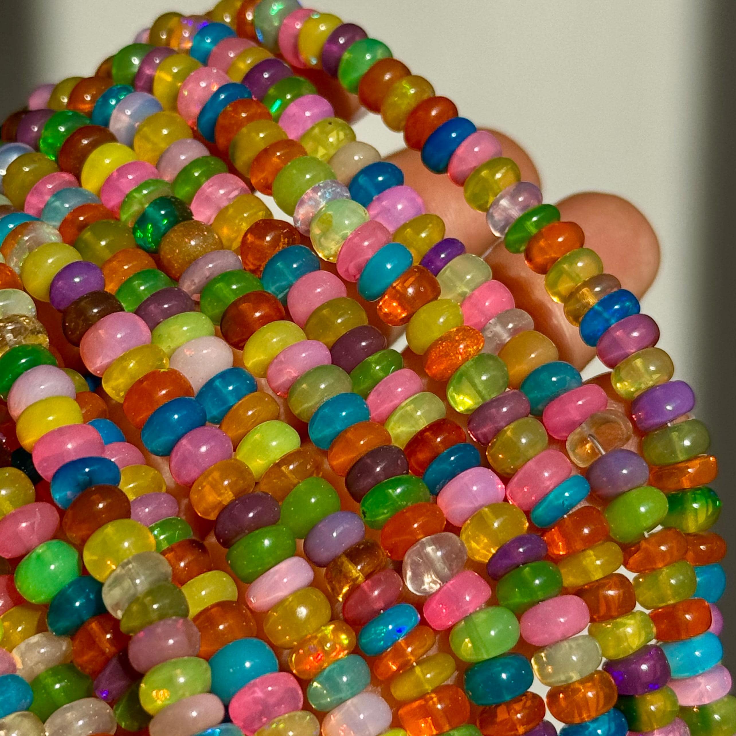 10 Perles En Opale D'Éthiopie Multicolore - Rondelles 3-4mm - Neuf - Pour Création Bijoux