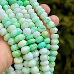 Mint Green and White Opal Rondelles, 8mm Gemstone Rondelles, Pastel Green Beads, Shaded Green Gemstone Beads for Making Jewelry, O-GO4 image 3