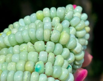 Chrysoprase Green Opal 7mm Smooth Rondelles, Pastel and Lime Green Natural Gemstone Beads for Making Bracelets and Earrings, PE2