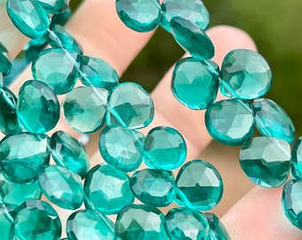 Emerald Green Hydro Quartz Heart Shaped Drops, 8mm x 8mm Gemstone Drops for Making Earrings, Emerald Green Top Drilled Briolette (B-HQ2)