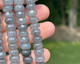 Gray Quartz 8mm Rondelles, Dark Gray Quartz 8mm Faceted Beads with 1mm Hole for Making Stretch Bracelets and Knotted Jewelry, GY1