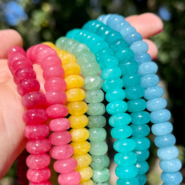 8mm Rainbow Bead Kit, Gemstone Smooth Rondelle Beads, Beads with 1mm Hole, Natural Gems for Making Jewelry, DIY Necklace Supplies