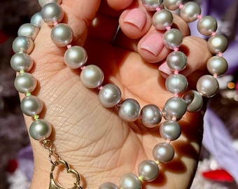 Grey Pearl Necklace, Knotted Pearl Necklace, Gray Pearl