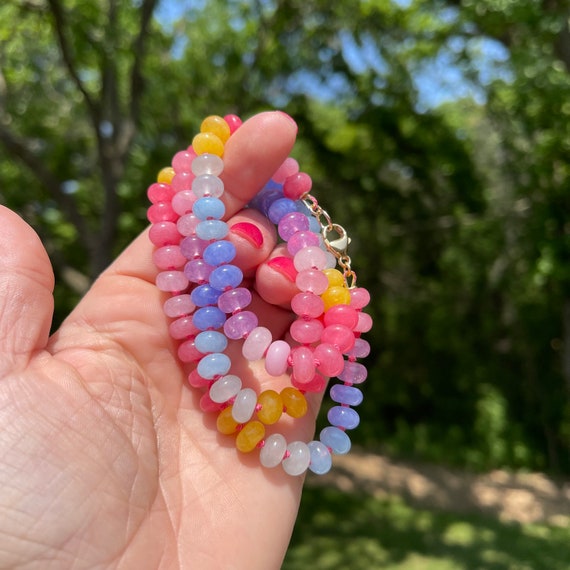 Pastel Rainbow Gemstone Necklace, Gem Candy Jewelry, Knotted