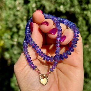Tanzanietketting, 16-inch ketting, tanzanietchoker, geboortesteensieraden, geknoopte edelsteenketting, geboortesteenketting december, DM22