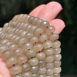 Greige 8mm Gemstone Rondelles for Size 8 GRIFFIN, Smoky Quartz Colored 8mm Faceted Beads with 1mm Hole for Making Knotted Jewelry, BR2