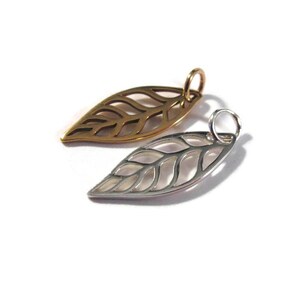 Gold Leaf Charm, Natural Bronze Openwork Leaf Pendant, Supplies for Making Jewelry, Nature Charm for Necklace or Bracelet Ch 815b image 5