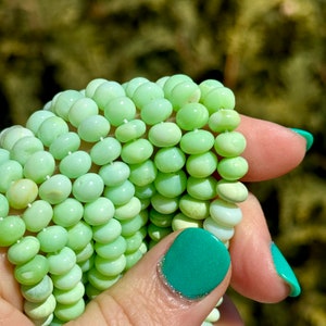 Chrysoprase Green Opal Rondelles, 6mm - 7mm Gemstone Rondelles, Pastel Green Beads, Shaded Green Gemstone Beads for Making Jewelry, (O-GO1)