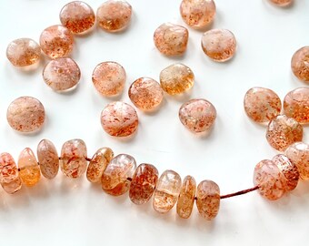 Smooth Sunstone Rondelle Beads, Rainbow Lattice Sunstone, Orange Gemstone Beads,  Smooth Gem Beads for Rainbow Knotted Necklace (R-SUN2)