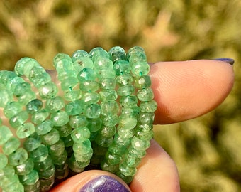 Emerald Beads, 3mm - 5mm Green Gemstone Rondelles, May Birthstone Gems for Making Jewelry, Beads for Making Gemstone Necklace (EM8)