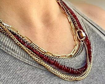 Garnet Necklace, Knotted Gemstone Necklace, Garnet Fine Jewelry, January Birthstone Necklace, Garnet Layering Necklace, Rhodolite Garnet