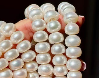 Pearl Rondelle Beads, 11mm to 12mm, White Button Pearl for Making Jewelry, P-49