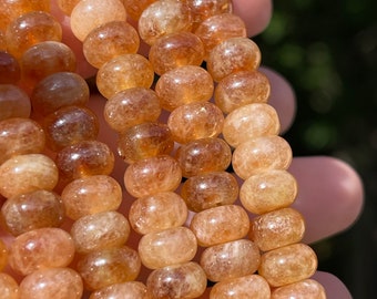 Golden Brown Quartz 8mm Smooth Rondelles, Gemstone Beads with 1mm Hole for Stretch Bracelets and Knotted Jewelry, 8mm Gemstone Rondelles BR1