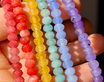 Rainbow Gemstone Rondelles, 6mm Gemstone Beads, Set of 6 Strands, QZ71