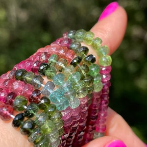 Multi Tourmaline Rondelle, 4mm to 5mm, Tourmaline Rondelle 4mm, 4mm Tourmaline, 5mm Rondelle Gemstone, Rainbow Tourmaline Bead 4mm,  R-TOU13