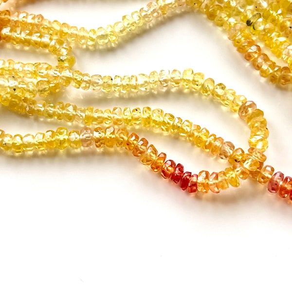 AAA Sapphire Beads, 2.5mm - 3mm Faceted Rondelles, Yellow, Orange and Padparadscha, Natural Stones, Precious Gems for Making Jewelry R-SA16