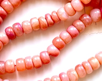 Pink Coral Opal 7mm - 8mm Rondelle Beads, Peach Gemstone Bead, Plain 9mm Rondelle, Rhodochrosite Simulant for Knotted Candy Necklaces R-PCO1