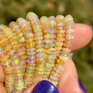 Yellow and Tan Ethiopian Opal Beads, 3.5mm - 6mm+ Opal Smooth Rondelle, Natural Gemstone Beads for Necklaces, October Birthstone Gems, EO14