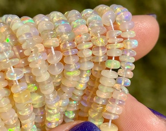 Ethiopian Opal Beads, 3mm - 4mm OR 4mm - 6mm Opal Smooth Rondelle, Natural Gemstone Beads for Necklaces, October Birthstone Gems, EO11