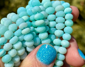 Ice Blue Opal Rondelles, 6mm - 7mm Gemstone Beads, Peruvian Blue Opal Color Beads, Pastel Blue Beads, 7mm Opal Beads, 6mm Rondelles, IB3