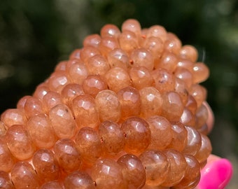 Andalusite Colored Quartz 8mm Rondelles for Size 8 GRIFFIN, Full Strand of Peachy Brown Faceted Beads with 1mm Hole for Making Jewelry, BR3