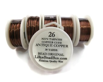 Antique Copper Wire - 26 Gauge Wire Wrapping Jewelry Supplies, Round, Non Tarnish Wire