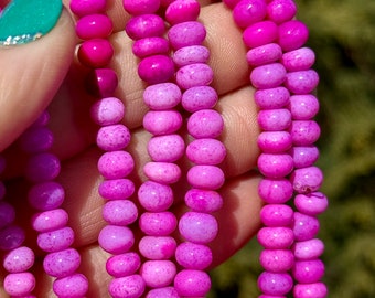 Hot Pink Smooth 6mm Rondelles, Bright Pink Opal 6mm Beads, 6mm Pink Sapphire Colored Gemstones for Making Necklaces and Earrings O-SHP1