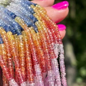 Rainbow Sapphire Beads, 3mm Rondelle Beads, Multi Sapphire Rondelle, Sapphire Beads 3mm Faceted, AAA Sapphire Rondelle Beads, MS10*