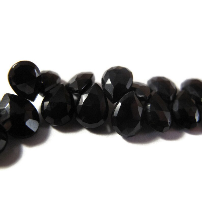 Black Spinel Beads, 7mm x 5mm Faceted Pear Shaped Briolettes, 4 Inch Strand of Natural Gemstones for Making Jewelry B-Sp2a image 3