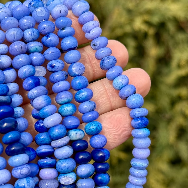Blue Opal Smooth Rondelles,  7mm - 7.5mm Sapphire Blue Beads, Lapis Lazuli Colored Gemstones, Shaded Gemstone Rondelles for Jewelry,  O-SRB1