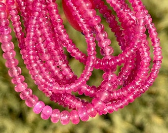 Dark Pink Sapphire Beads, 8" Strand of 3mm-5mm Sapphire Smooth Rondelles, Natural Pink Gemstone Bead, AAA Ruby Beads for Jewelry, PS17