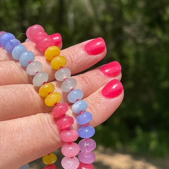 Pastel Rainbow Gemstone Necklace, Gem Candy Jewelry, Knotted