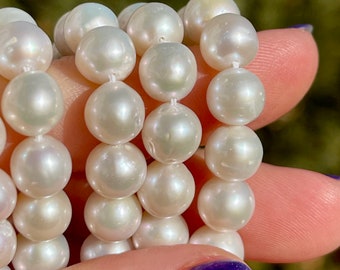 Round Pearl Beads, 7.5mm - 8mm White Pearls, 8mm White Pearls, Pearl Beads for Making Wedding Jewelry, Classic Pearl Beads, P-R5