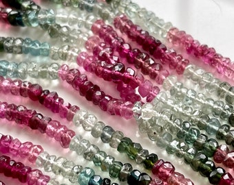 Tourmaline Rondelles, Multi Color Faceted Rondelle Beads, 3.5mm AAA Tourmaline Rondelles, Watermelon Tourmaline (R-Tou8a)