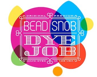 May include: A graphic logo featuring the white text BEAD SNOB DYE JOB enclosed in a decorative rectangular frame. The text ORIGINAL PREMIUM and HAND-DYED IN THE USA is included. The design is set against overlapping circles of pink, blue, orange, yellow, and green.