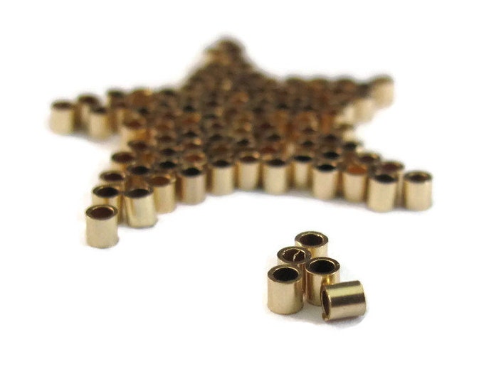 Gold Crimp Beads, 50 Gold Filled 2mm Tube Crimps, 2x2mm Crimping Beads