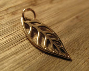 Gold Leaf Charm, Natural Bronze Openwork Leaf Pendant, Supplies for Making Jewelry, Nature Charm for Necklace or Bracelet (Ch 815b)