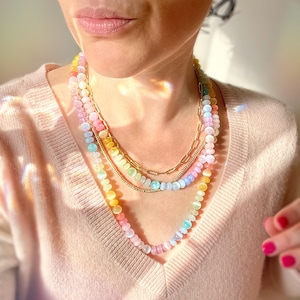 Pastel Rainbow Gemstone Necklace, Gem Candy Jewelry, Candycore Accessories, Pastel Goth Gifts, Fairycore Fashion, Colorful Gift for Mom