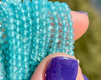 Juicy Apatite Beads, Faceted Rondelles, 3mm, 13 Inch Strand, Over 130 Natural Aqua Gemstone Beads  for Making Jewelry (R-Ap1)