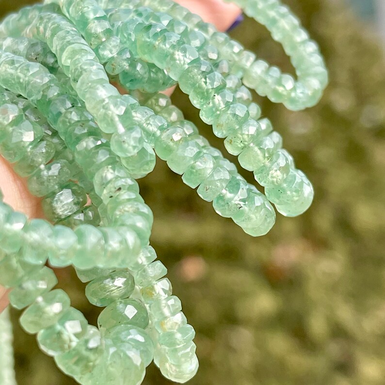 Mint Kyanite Beads, 6mm Faceted Rondelles, 4mm Jade Green Natural Gemstones, Light Green Gems for Making Beaded Jewelry, R-KYA4 image 2