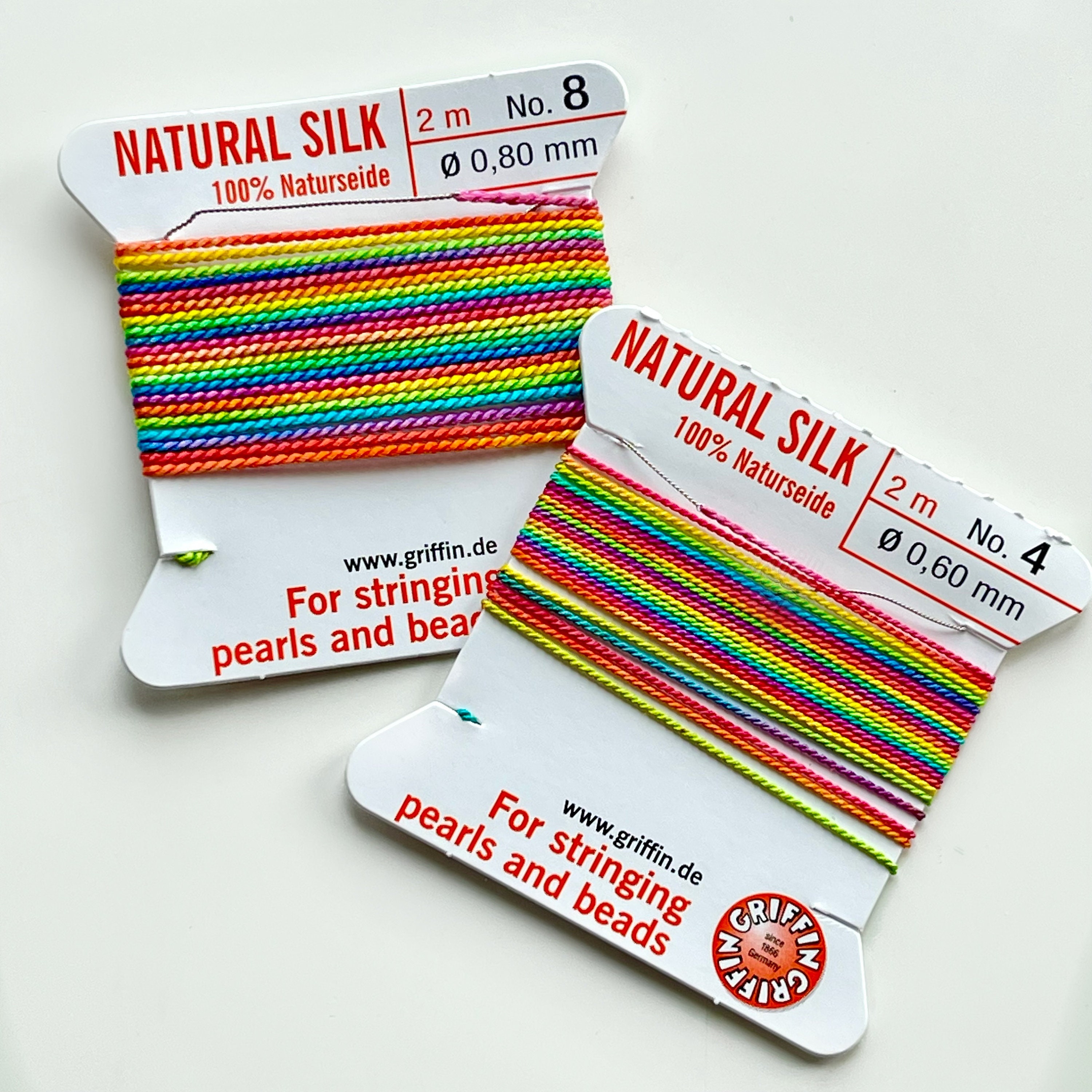 GRIFFIN Silk Cord Rainbow, 90's Bright Rainbow, Bead Snob™ Dye Job™, GRIFFIN Silk Cord in Bright Rainbow #2, Rainbow Knotting Silk,