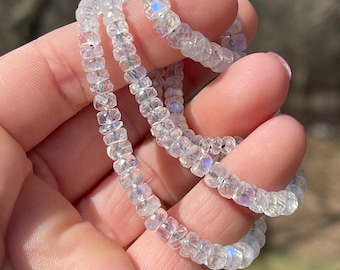 Rainbow Moonstone Beads, Faceted Rondelles, 3.5mm - 6mm, Natural Gemstones, Graduated Moonstone Beads, Blue Moonstone Rondelles (R-MO3)