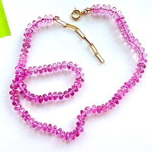 Pink Topaz Necklace, 16&quot; - 18&quot; Hot Pink Gemstone Necklace, Knotted Gemstone Necklace, Gemstone Jewelry, Barbiecore Necklace, Gift for Bestie