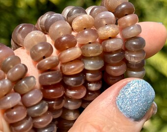 Chocolate Moonstone Beads, 8mm Chocolate Moonstone Smooth Rondelles, 8mm Gemstone Rondelles, 8mm Beads for Making Jewelry  (R-CM3)