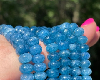 Indicolite Blue Quartz 8mm Smooth Rondelles, Blue Gemstone Beads with 1mm Hole for Stretch Bracelets and Knotted Jewelry, BL7