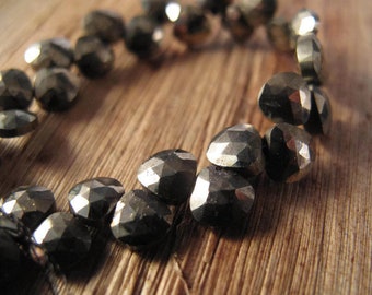 Pyrite Hearts 4" Half Strand, Pyrite Briolettes, 4 Inch Strand of 5mm Heart Beads (B-Py1b)