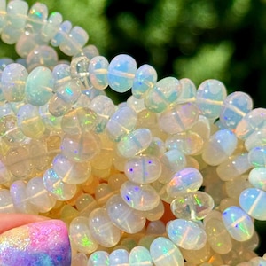 Graduated Opal Beads, 5mm to 7mm, Ethiopian Opal Rondelles, White Ethiopian Opal Beads, Smooth Rondelle Gemstones, Welo Opal Beads, R-35