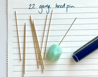 Gold Filled 2 Inch Medium Head Pins, Set of 10 22 Gauge Gold Headpins, Findings for Earrings, Make Gemstone Dangles (F-404MF)