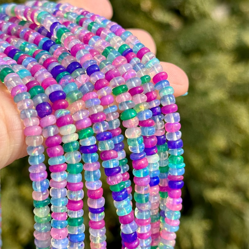 Multi Color Ethiopian Opal Beads, 4mm 5mm Opal Rondelles, Rainbow Opal Beads, Pink Opal Beads, Blue Opal Rondelles, Multi Opal Beads, EO21 image 4